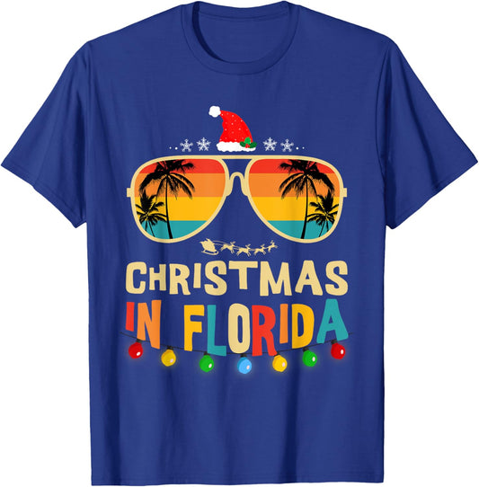 Christmas In Florida Sunglasses Palm Trees Family Vacation T-Shirt - T-Shirt | Royal