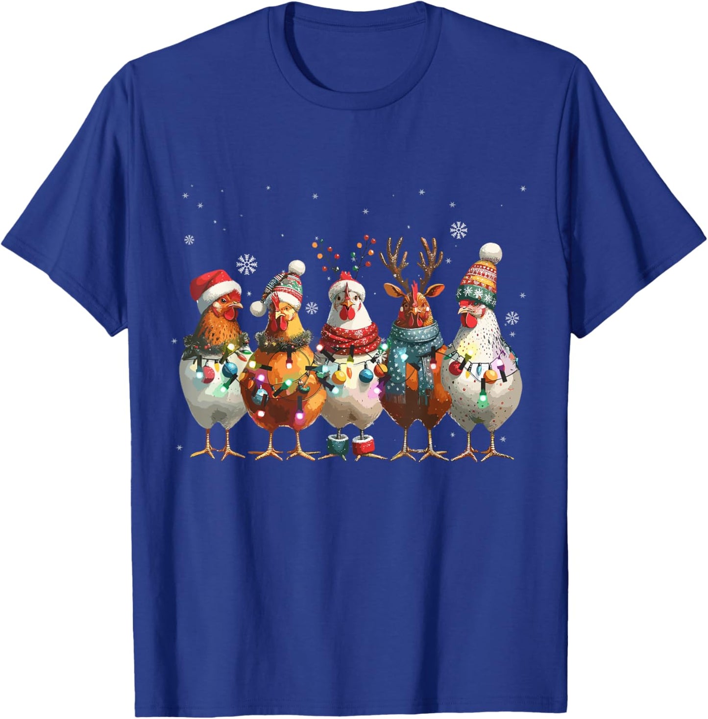 Christmas Lights Chicken Santa Funny Xmas Tree Chicken T-Shirt - T-Shirt | Royal