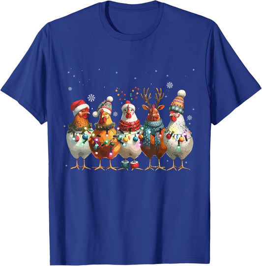 Christmas Lights Chicken Santa Funny Xmas Tree Chicken T-Shirt - T-Shirt | Royal