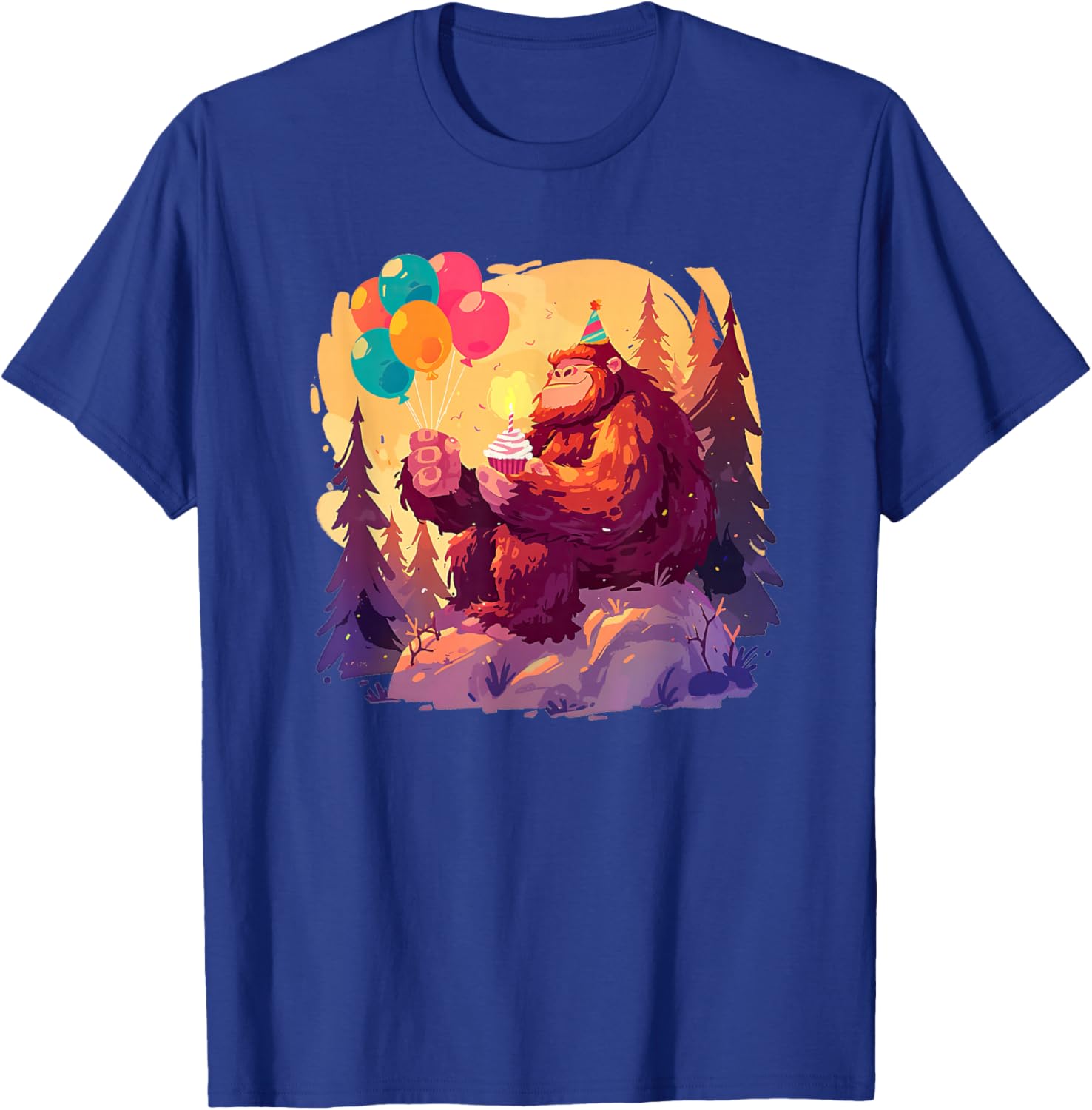 Sasquatch Birthday Party Balloon Cupcake BDay Bigfoot Theme T-Shirt - T-Shirt | Royal
