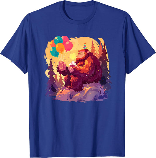 Sasquatch Birthday Party Balloon Cupcake BDay Bigfoot Theme T-Shirt - T-Shirt | Royal