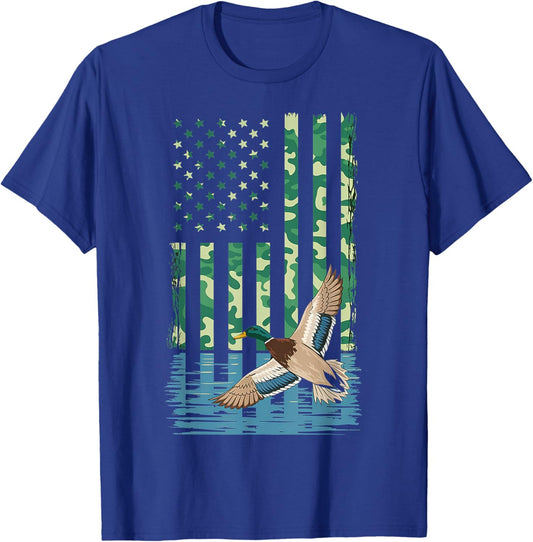Duck Hunting Shirt Camo American Flag Hunting Gifts Men Boys T-Shirt - T-Shirt | Royal