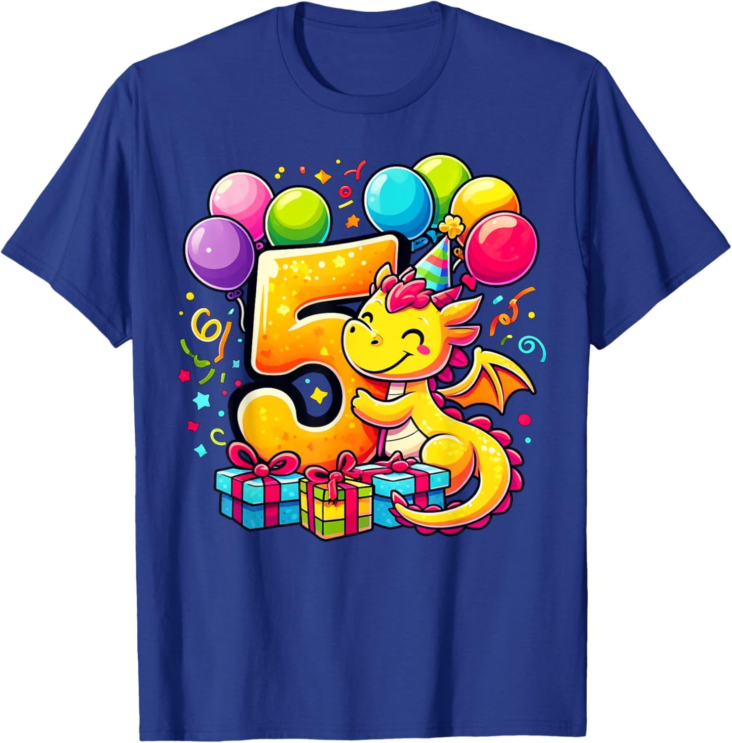 Bday fifth Boys, Girls, Kids age five 5th birthday Dragon T-Shirt - T-Shirt | Royal