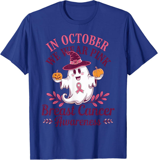 In October We Wear Pink Breast Cancer Awareness Pumpkins T-Shirt - T-Shirt | Royal