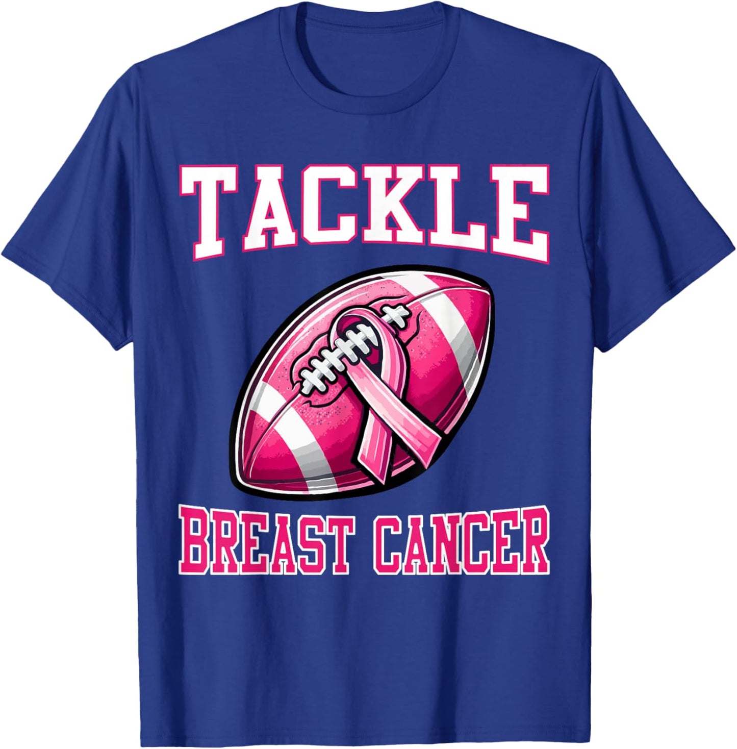 Tackle Breast Cancer Awareness Football Pink Ribbon Boys Kid T-Shirt - T-Shirt | Royal