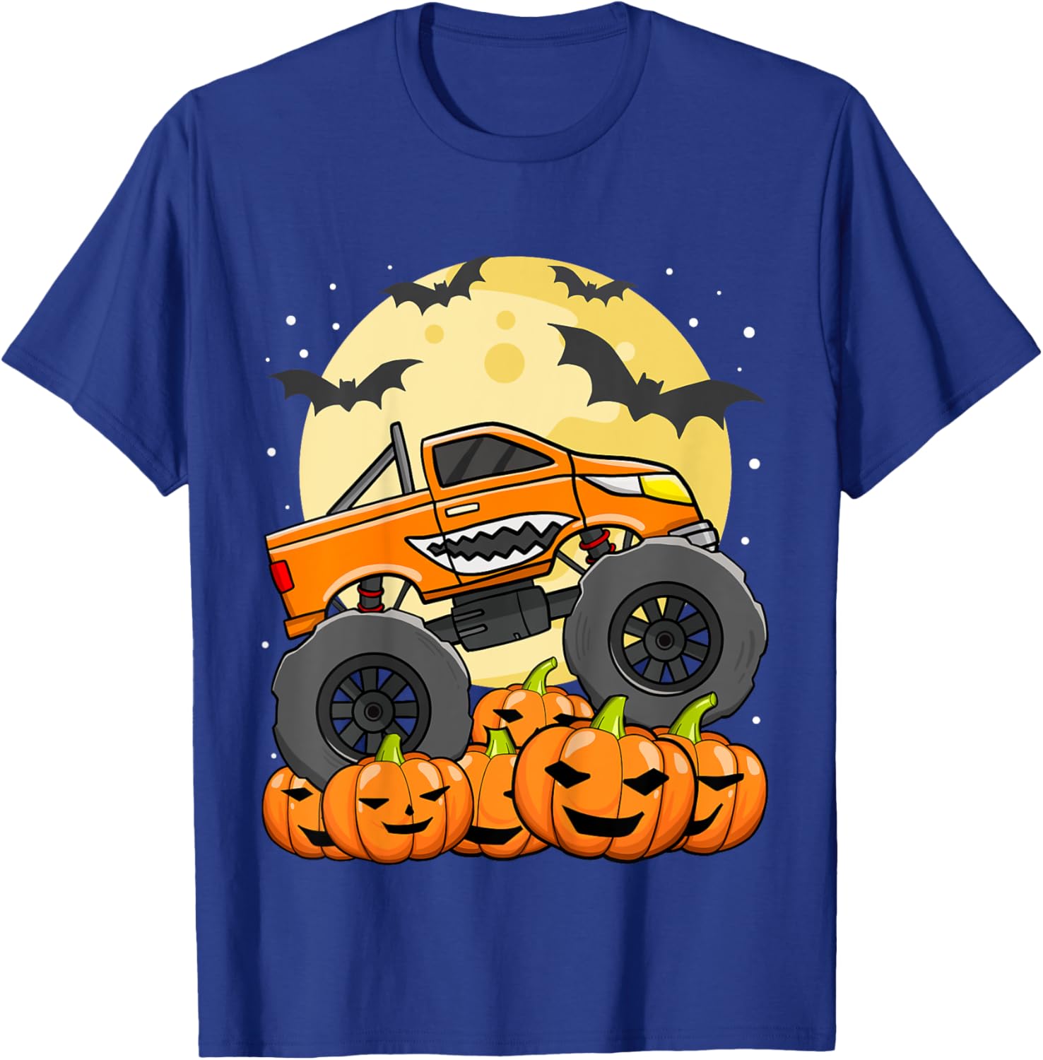 Kids Monster Truck Halloween Jack O Lantern Moon Pumpkin Toddler T-Shirt - T-Shirt | Royal