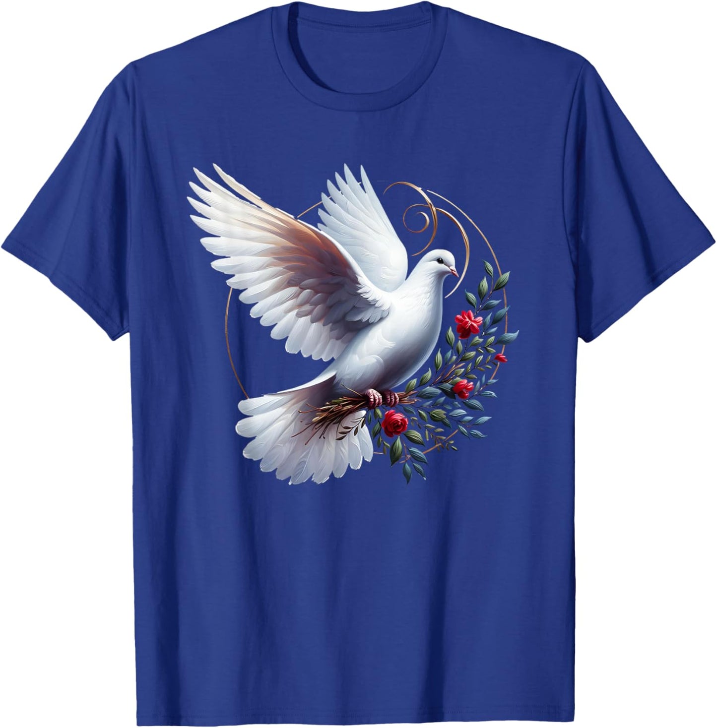 Elegant Flight of the Peaceful White Dove Bird Floral Art T-Shirt - T-Shirt | Royal