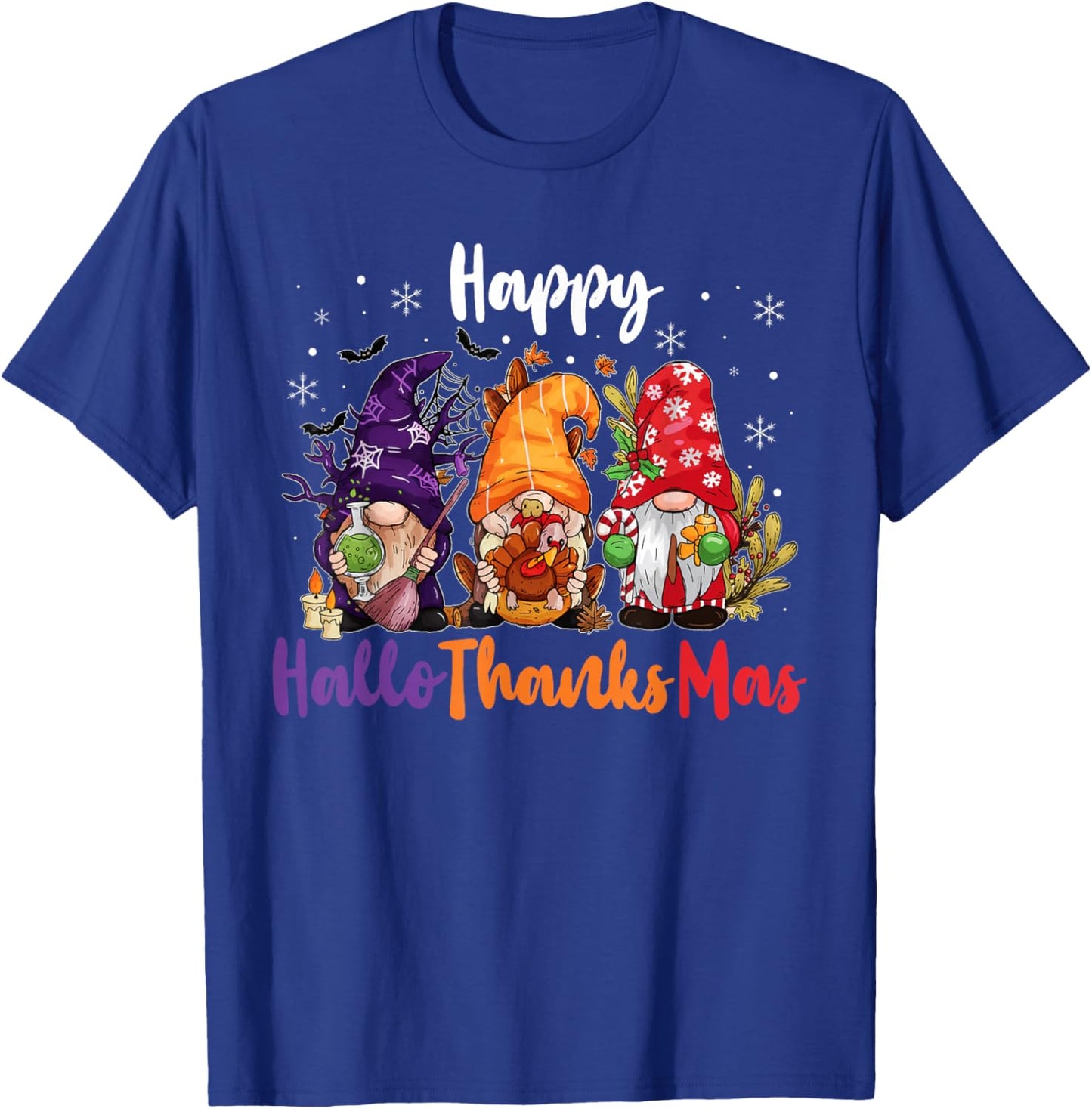 Happy Hallothanksmas Gnomes Lover Halloween Merry Christmas T-Shirt - T-Shirt | Royal