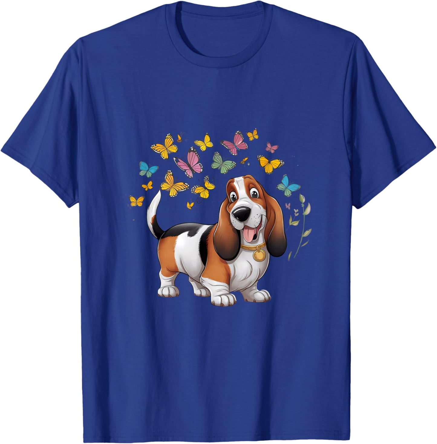 Basset hound dog with butterflies T-Shirt - T-Shirt | Royal