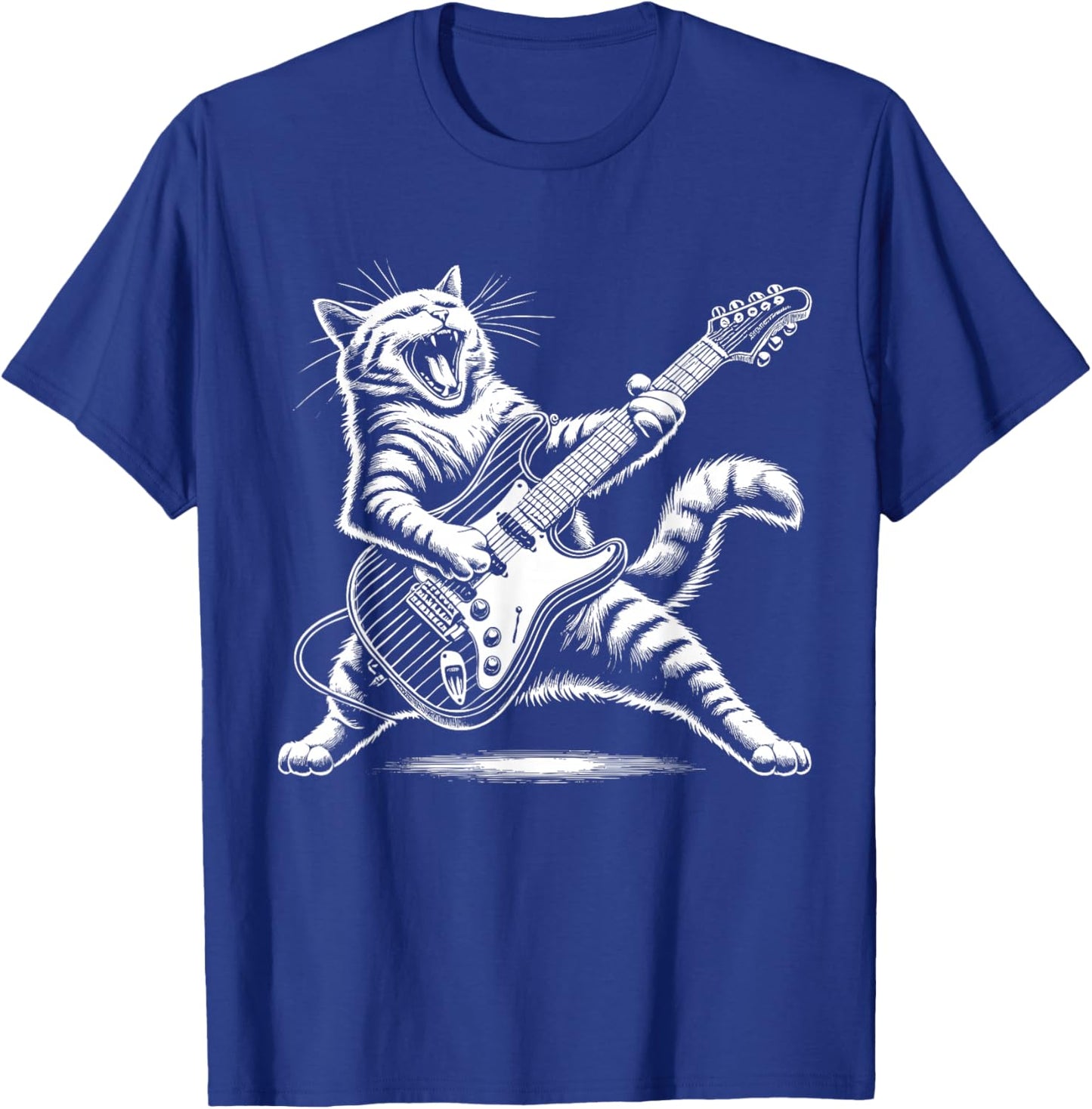 Cat Playing Guitar Rock Funny Kids Rock and Roll T-Shirt - T-Shirt | Royal