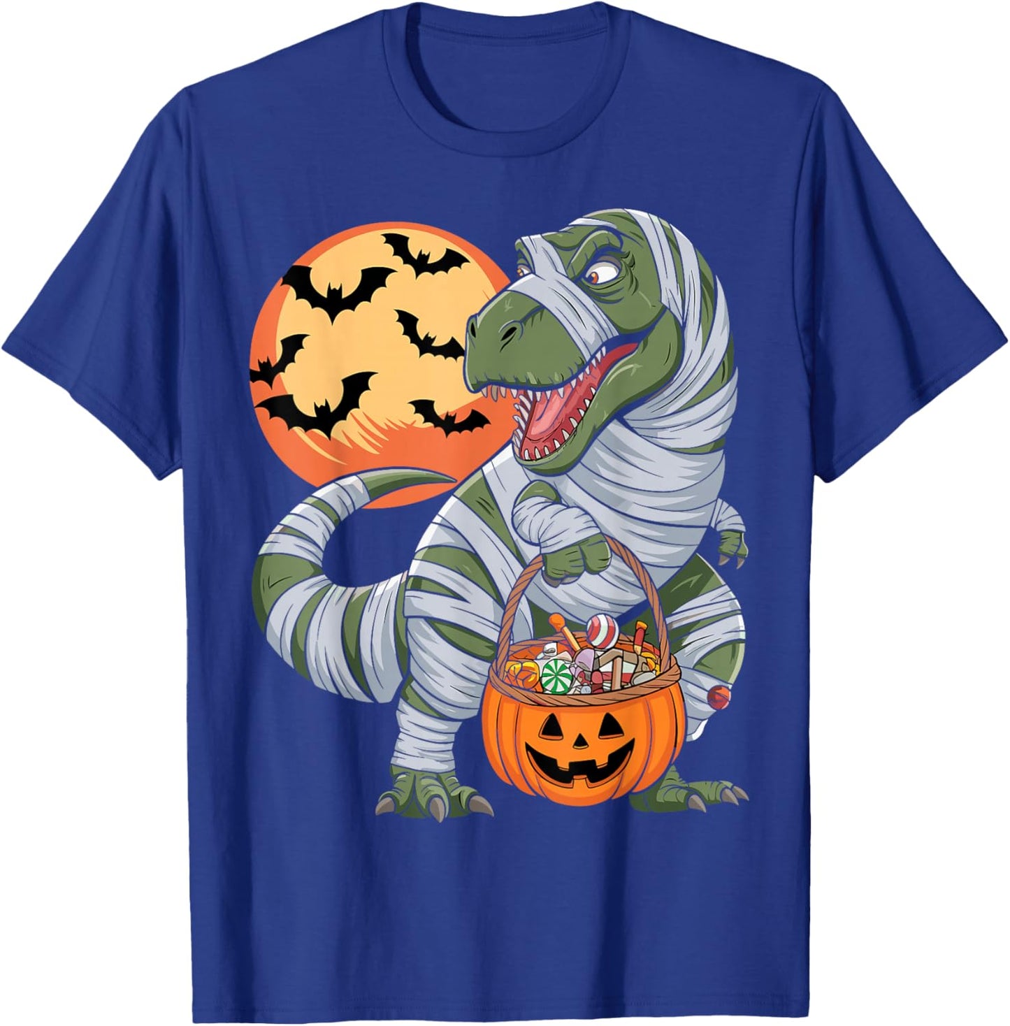 Halloween Boys Dinosaur T rex Mummy Pumpkin T-Shirt - T-Shirt | Royal