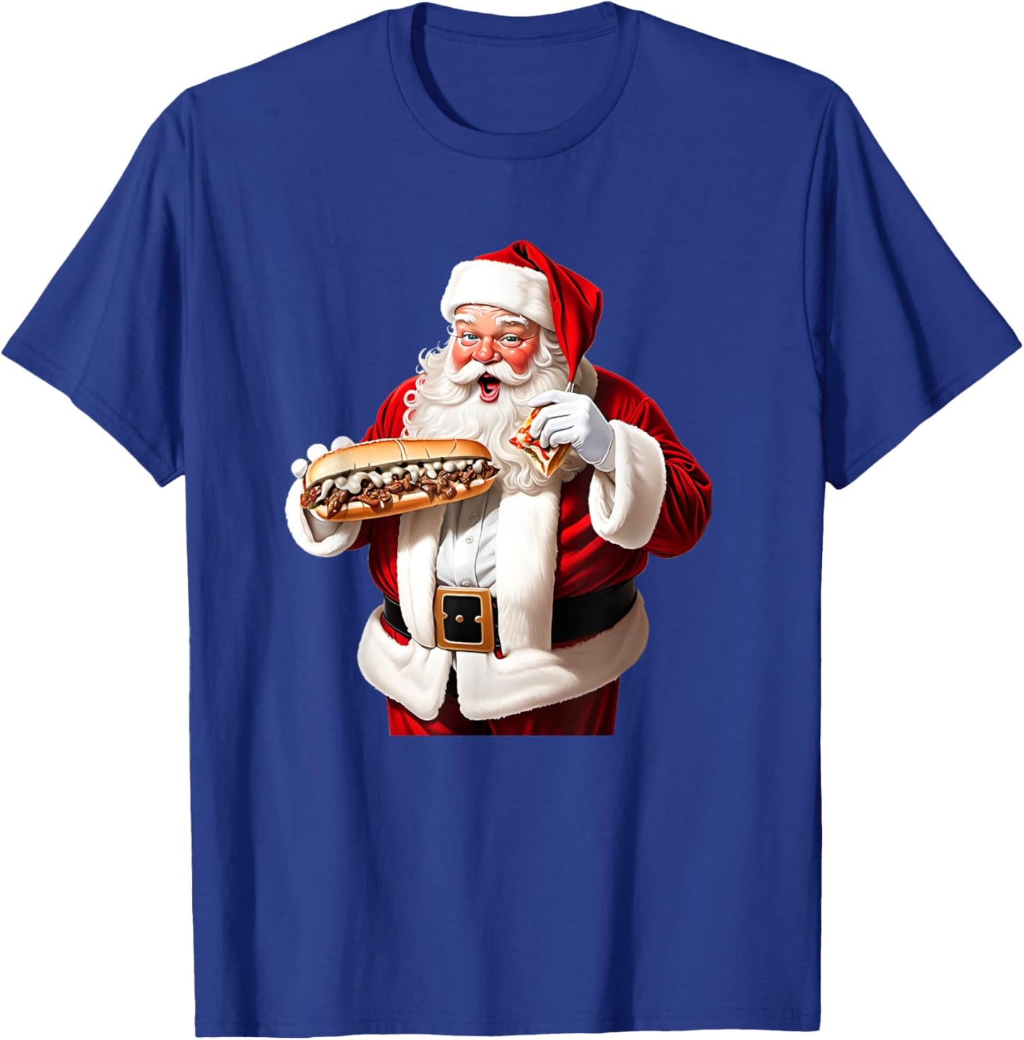 Santa Claus Eating a Philly Cheesesteak on Christmas Eve T-Shirt - T-Shirt | Royal