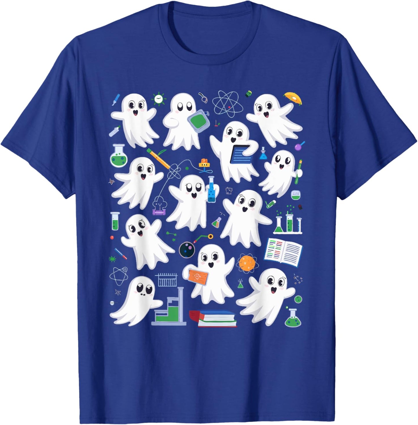 Spooky Ghost Science Teacher Halloween Laboratory Teacher T-Shirt - T-Shirt | Royal