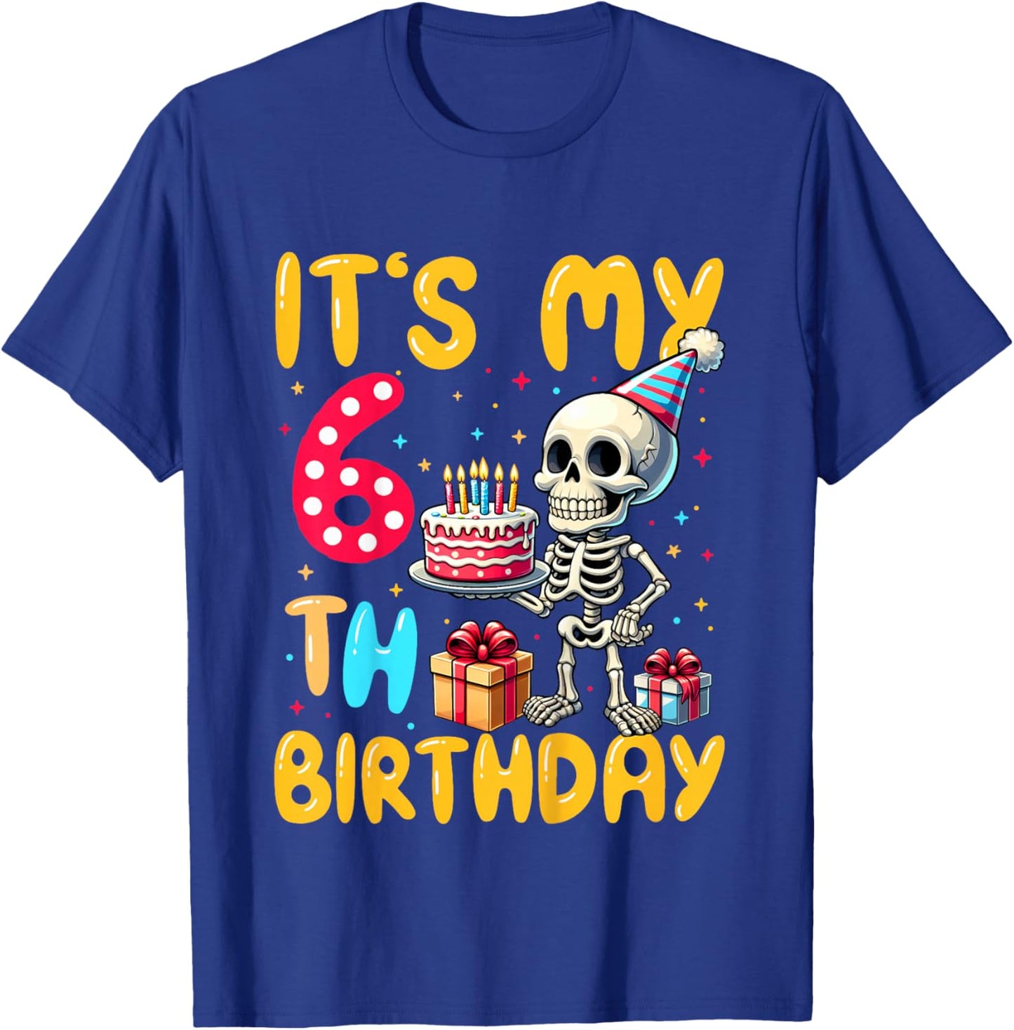 It's My 6th Birthday Halloween Skeleton 6 Years Old B-day T-Shirt - T-Shirt | Royal