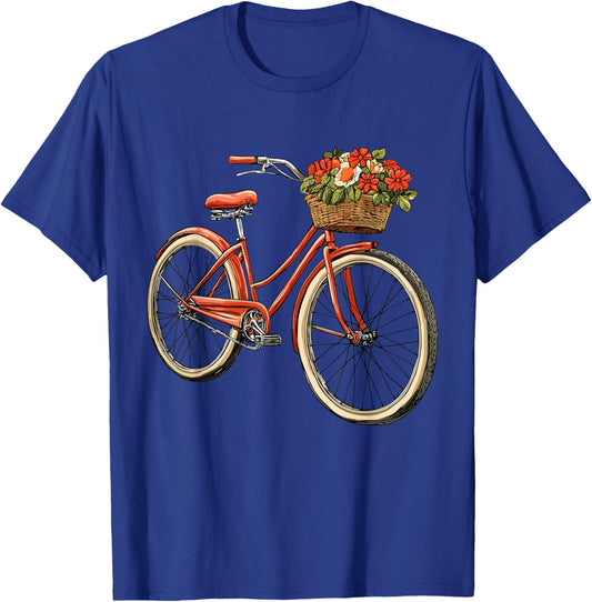 Bicycle with Basket of Flowers, Cyclist T-Shirt - T-Shirt | Royal