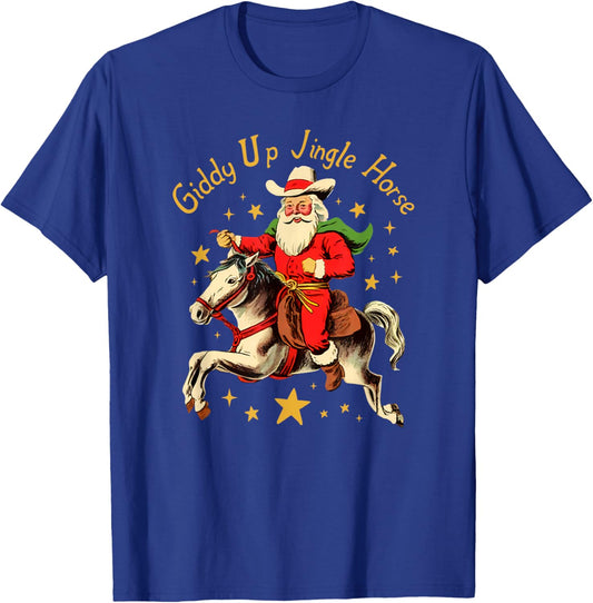 SuminSusi Funny Christmas Giddy Up Jingle Horse , Women - Black, Small, Short Sleeve, Classic Fit, Polyester, , Cartoon, Fun, Christmas, Adults T-Shirt - T-Shirt | Royal