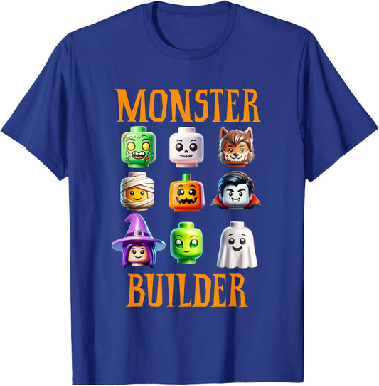 Halloween Buillding Brick Head Monster Builder Boys Kids T-Shirt - T-Shirt | Royal