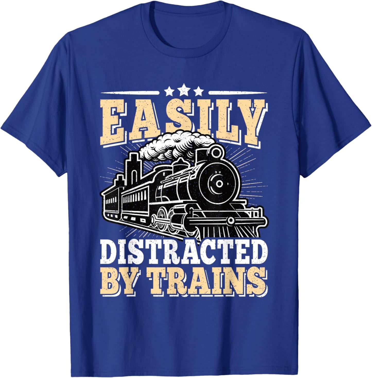 Easily Distracted By Trains Railroad Model Train Conductor T-Shirt - T-Shirt | Royal