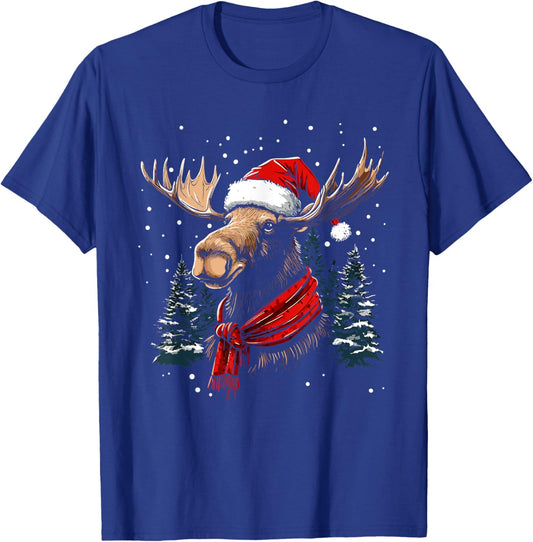 Moose Santa Hat Christmas Pajama Funny Moose Xmas T-Shirt - T-Shirt | Royal