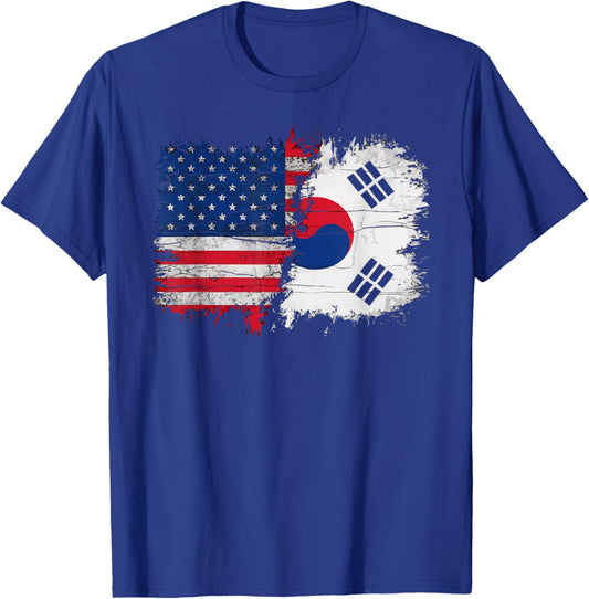Half American Half Korean USA Flag South Korea America T-Shirt - T-Shirt | Royal