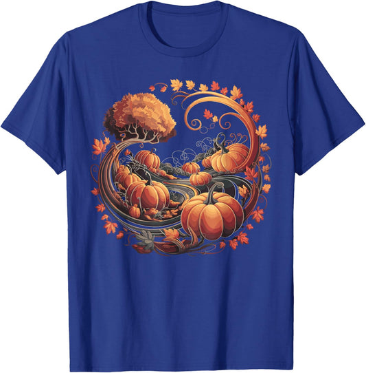 Cottagecore Pumpkins Leaves Trees Fall Autumn Halloween T-Shirt - T-Shirt | Royal
