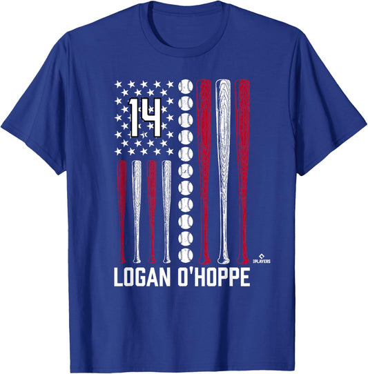 Baseball American Flag Logan O'Hoppe Los Angeles Baseball T-Shirt - T-Shirt | Royal