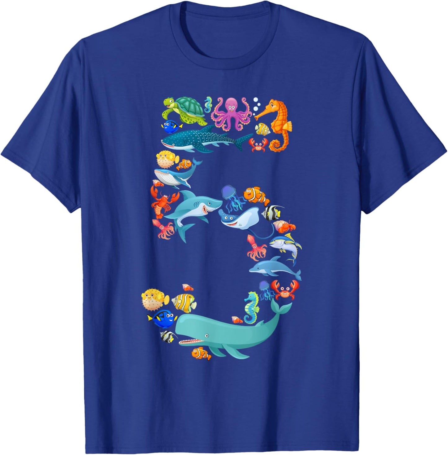 Fun Kids 5th Birthday Sea Animals Theme 5 Year Old Boy T-Shirt - T-Shirt | Royal