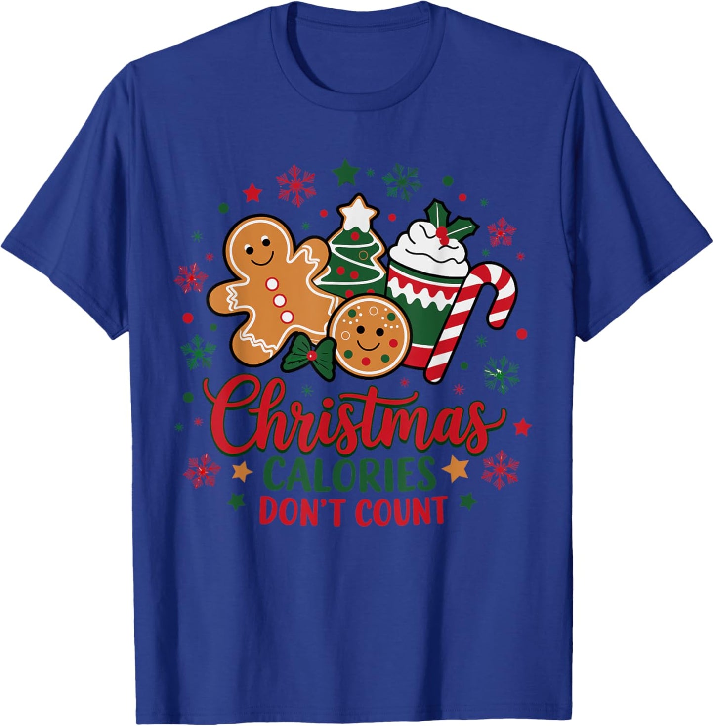 Christmas Calories Don't Count Funny Food Lovers Retro T-Shirt - T-Shirt | Royal