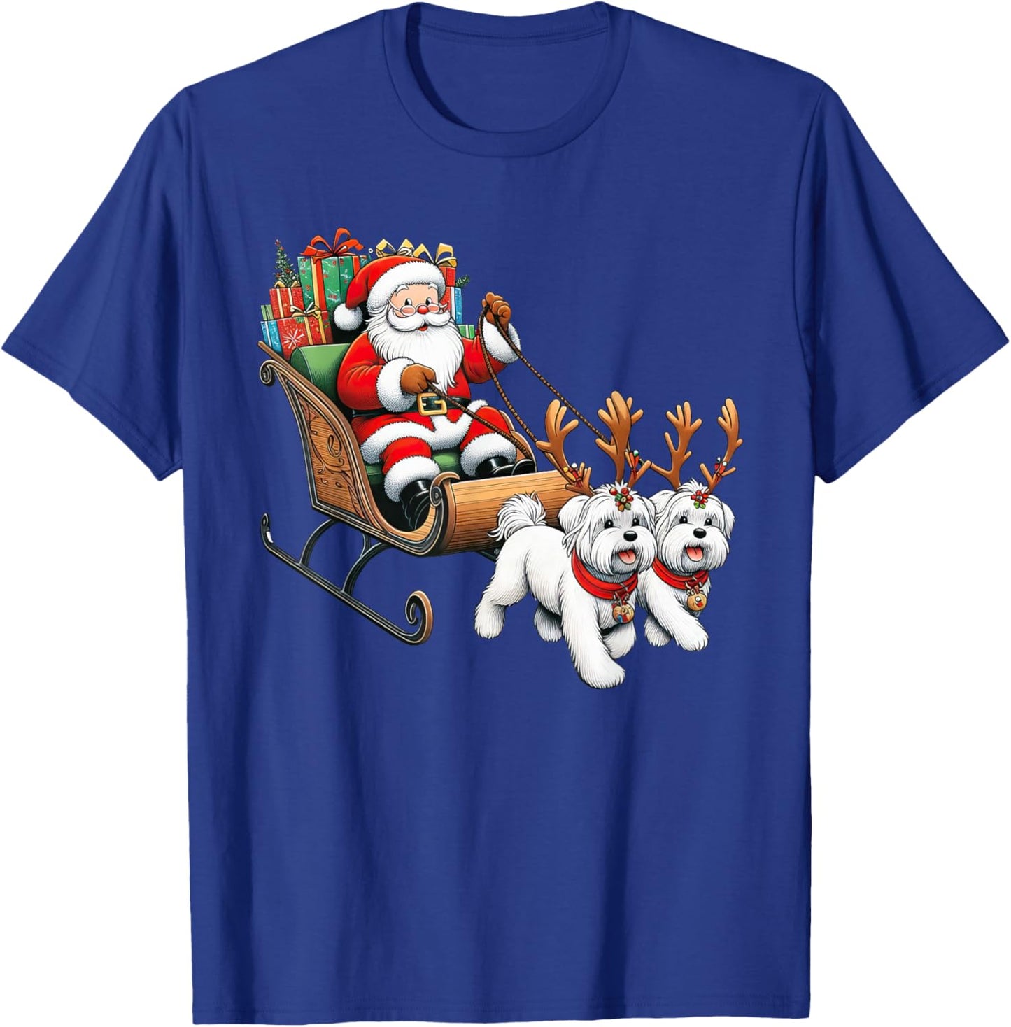 Santa Sleigh Maltese Reindeer Christmas Kids T-Shirt - T-Shirt | Royal