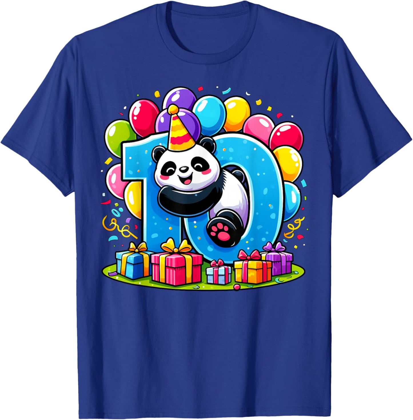 Kids Panda Theme tenth Bday Party 10th Panda Birthday T-Shirt - T-Shirt | Royal