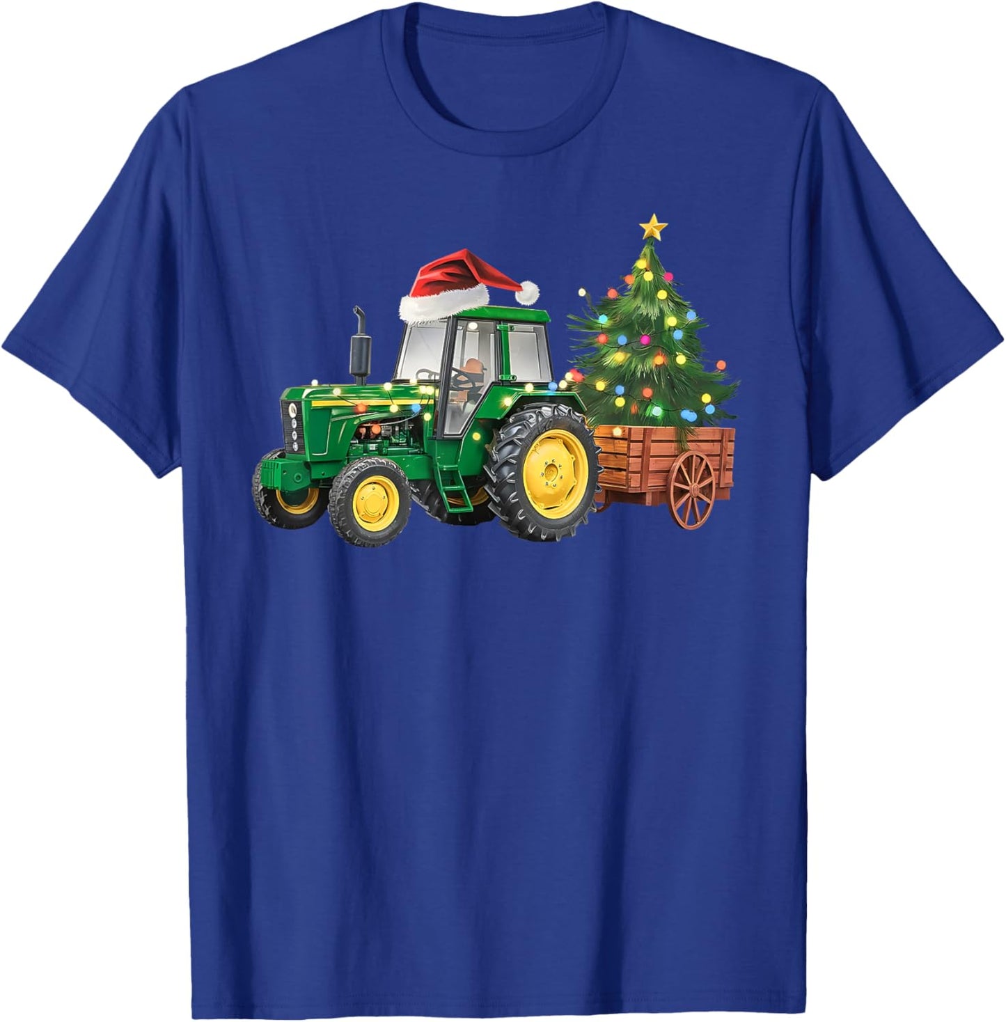 Christmas Farm Tractor Tree Lights Santa Hat Xmas Farmer T-Shirt - T-Shirt | Royal