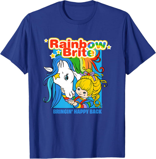 Rainbow Brite Bringin' Happy Back Colorful Retro Chest Logo T-Shirt - T-Shirt | Royal