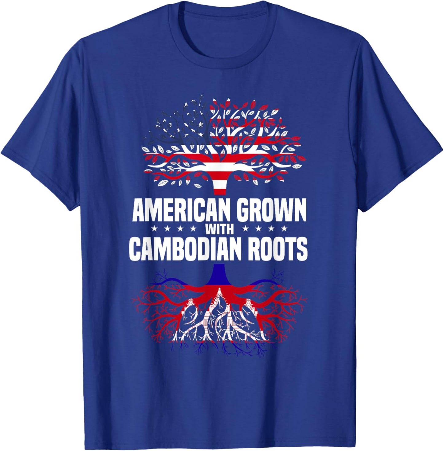American Grown With Cambodian Roots America Cambodia Flag T-Shirt - T-Shirt | Royal