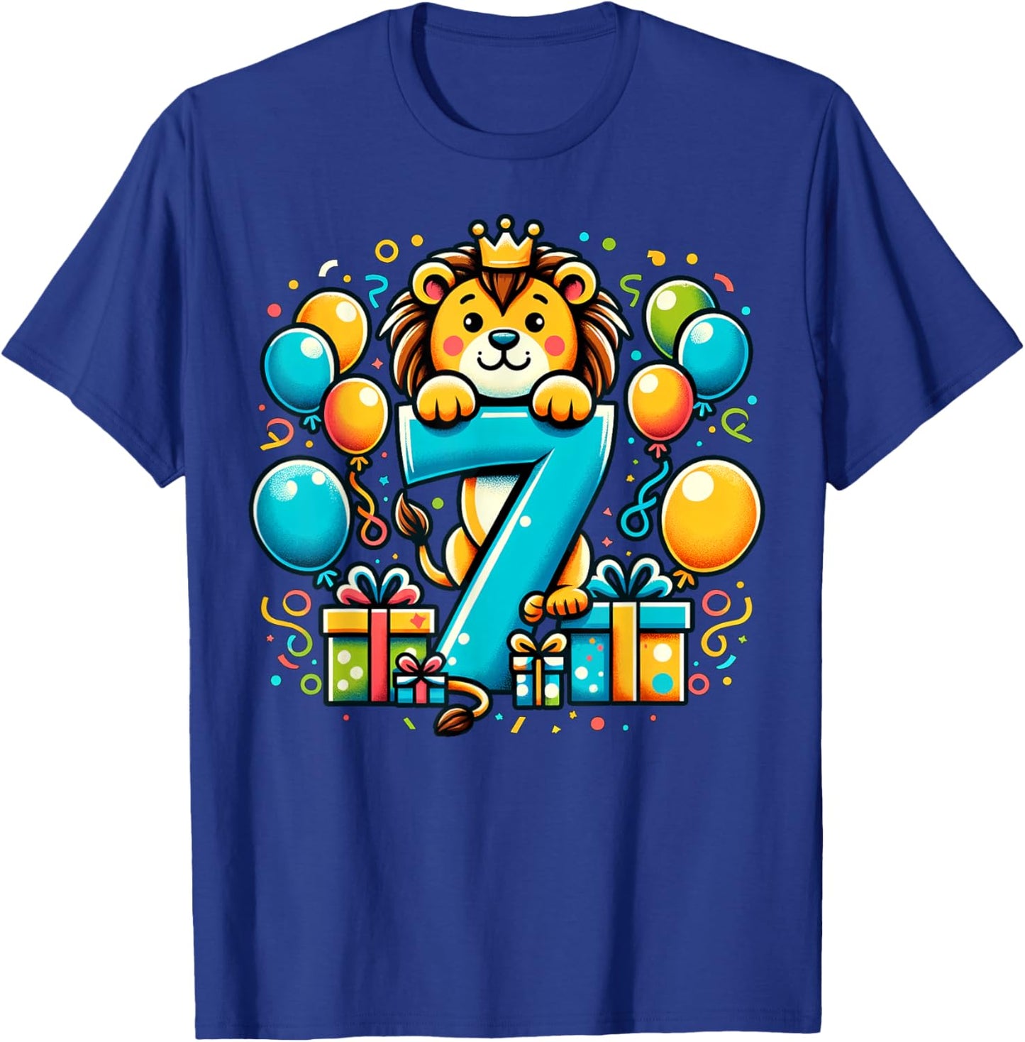 Lion 7th birthday boy girl 7 years old seventh seven Lion T-Shirt - T-Shirt | Royal