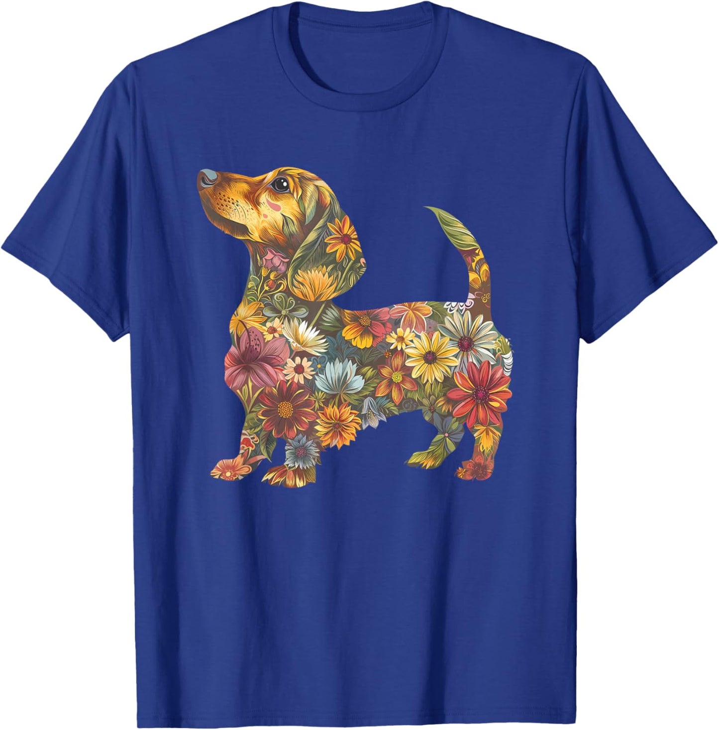 Dachshund Flower Funny Dog Silhouette Floral Gifts Women Men T-Shirt - T-Shirt | Royal