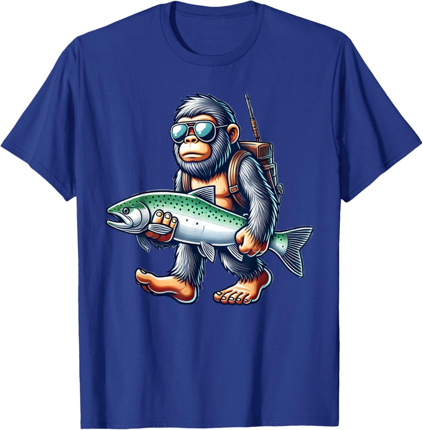 Fishing Bigfoot Lover Gift Co. Steelhead Fishing Bigfoot Trout River -Adults & Kids , Black, Small, Short Sleeve T-Shirt - T-Shirt | Royal
