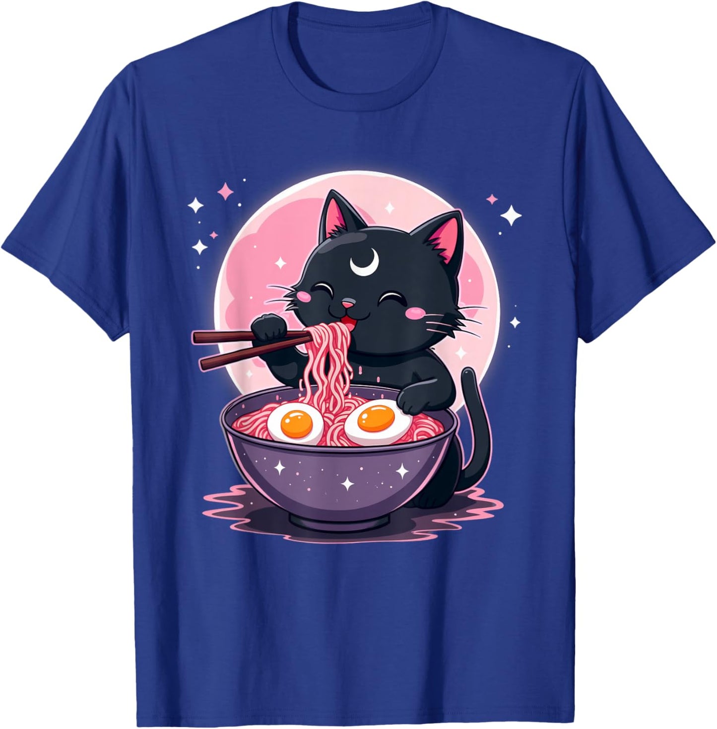 Pastel Goth Aesthetic Kawaii Creepy Cat Eating Ramen Noodles T-Shirt - T-Shirt | Royal
