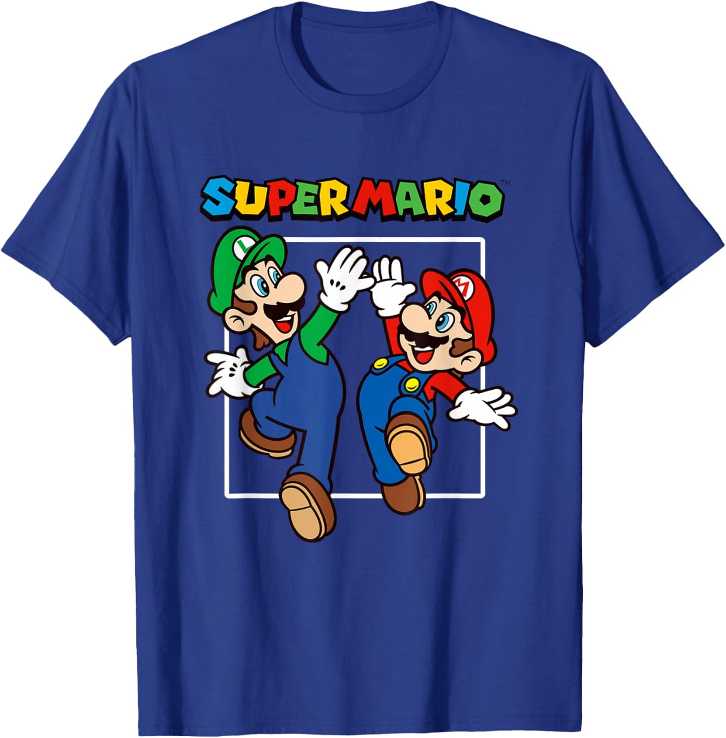 Super Mario Bros Big Jump High Five Retro Portrait T-Shirt - T-Shirt | Royal