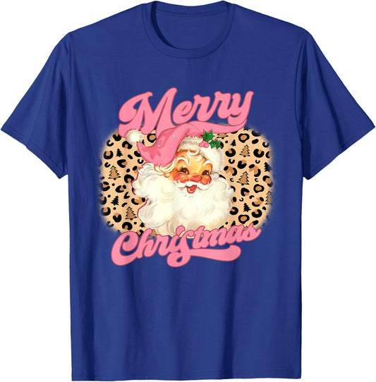 Merry Christmas Pink Santa Claus Leopard Print Women Girls T-Shirt - T-Shirt | Royal