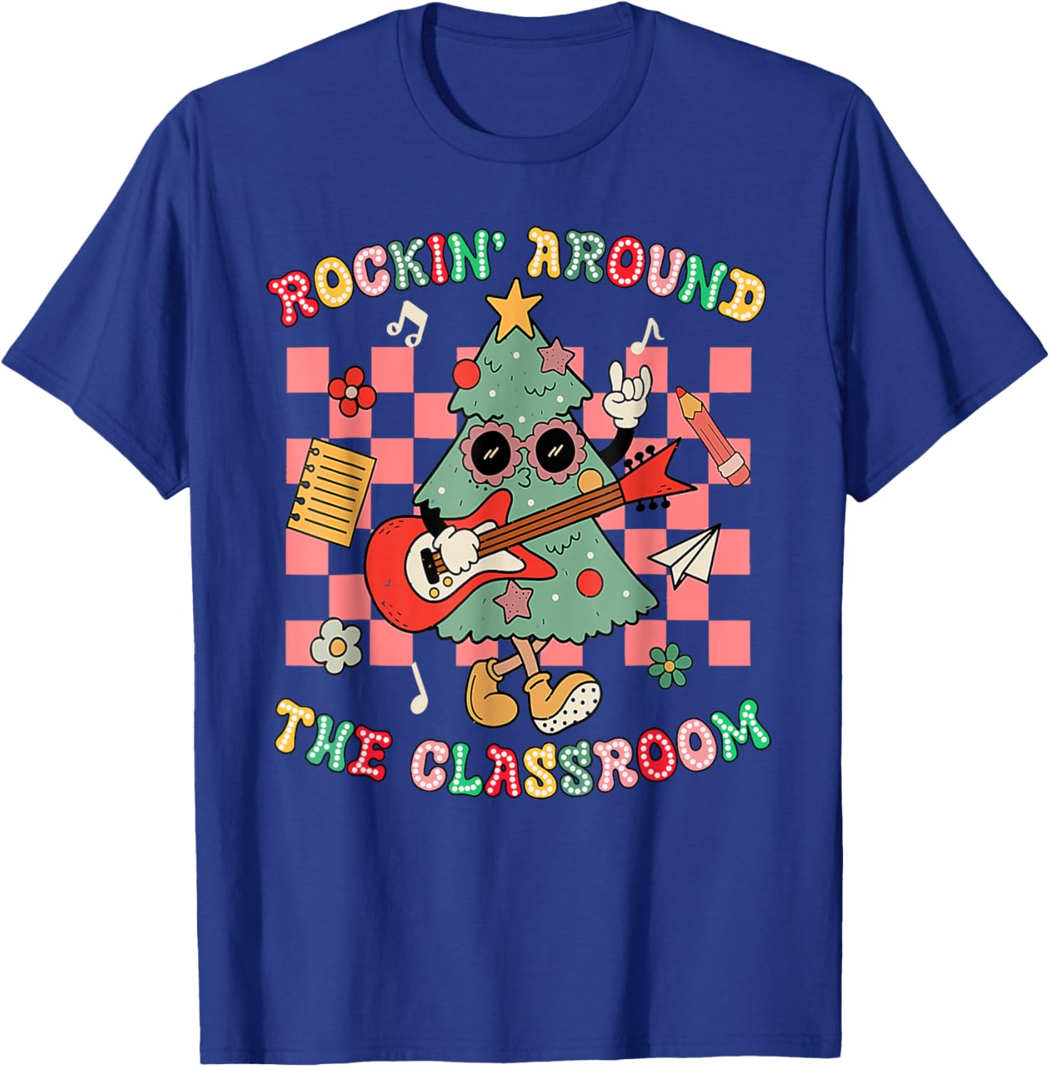 Rocking Around The Classroom Christmas Tree Funny Student T-Shirt - T-Shirt | Royal