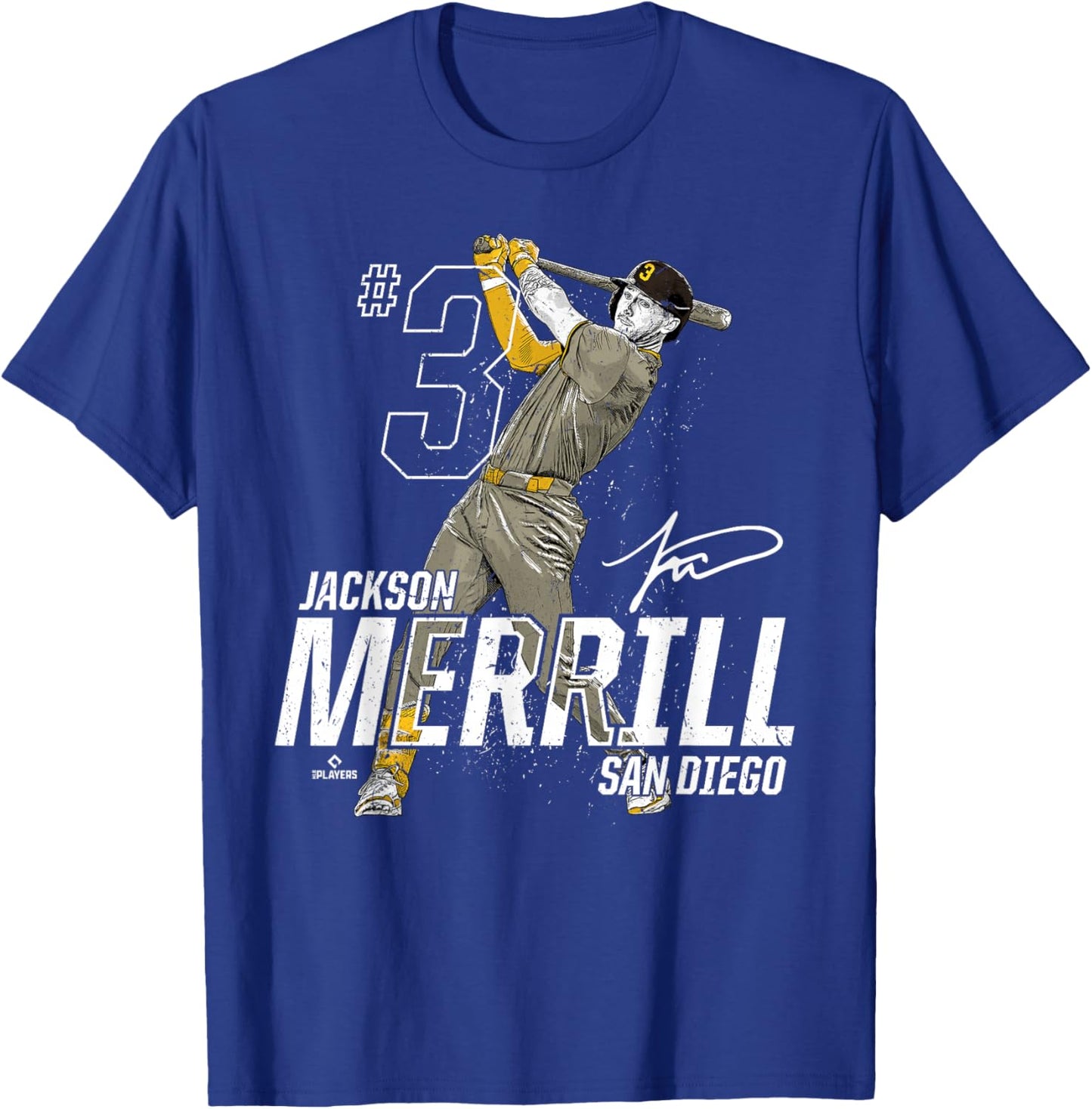 Dynamic Pose Jackson Merrill San Diego Baseball MLBPA T-Shirt - T-Shirt | Royal