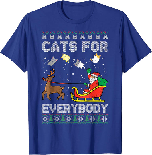 Santa Cats For Everybody Christmas Cat Pajamas Women Men T-Shirt - T-Shirt | Royal