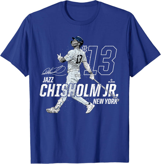 Dynamic Pose Jazz Chisholm Jr New York Baseball MLBPA T-Shirt - T-Shirt | Royal