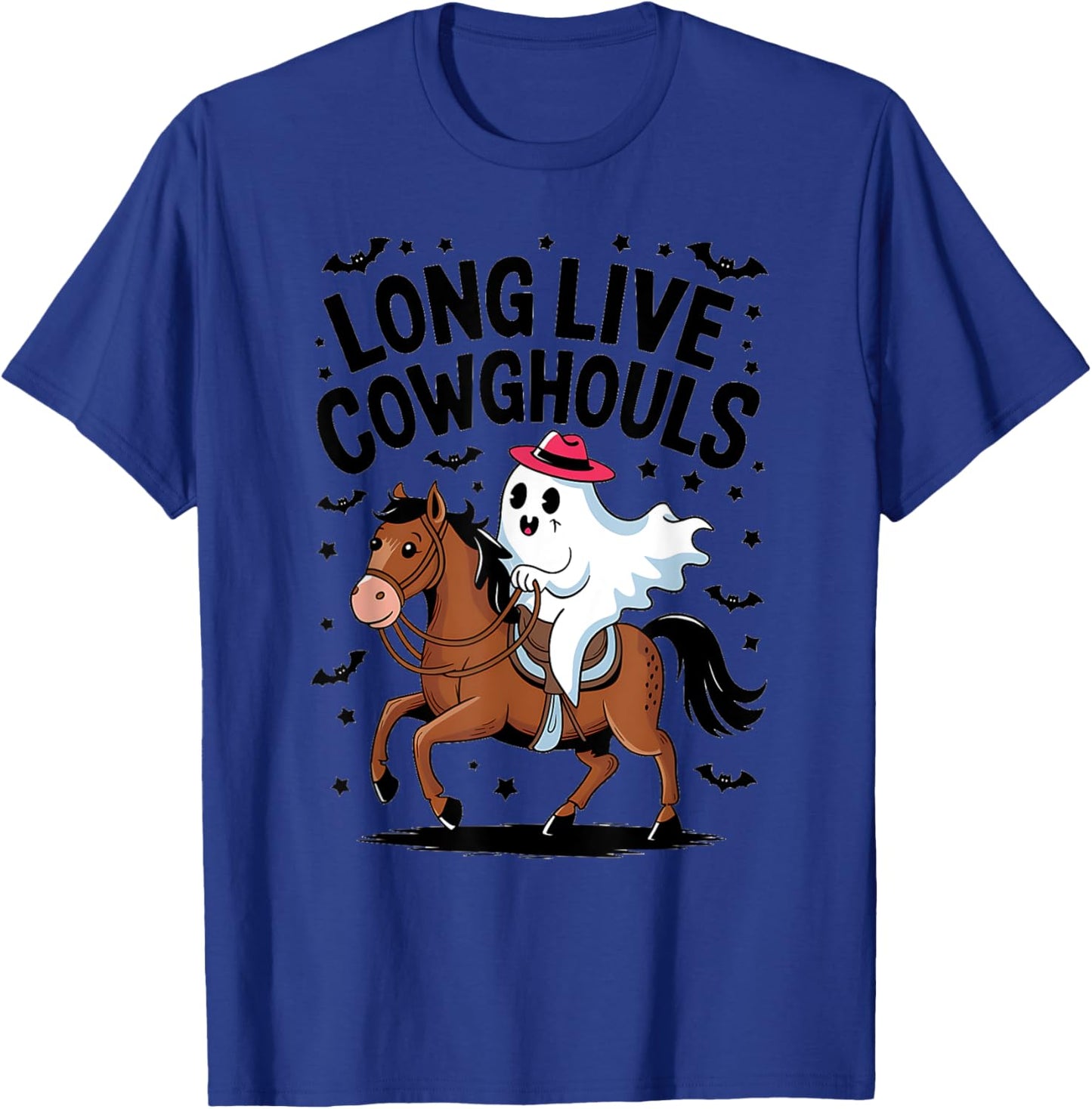 Long Live Cowghouls Spooky Cowgirl Riding Ghost Horse T-Shirt - T-Shirt | Royal