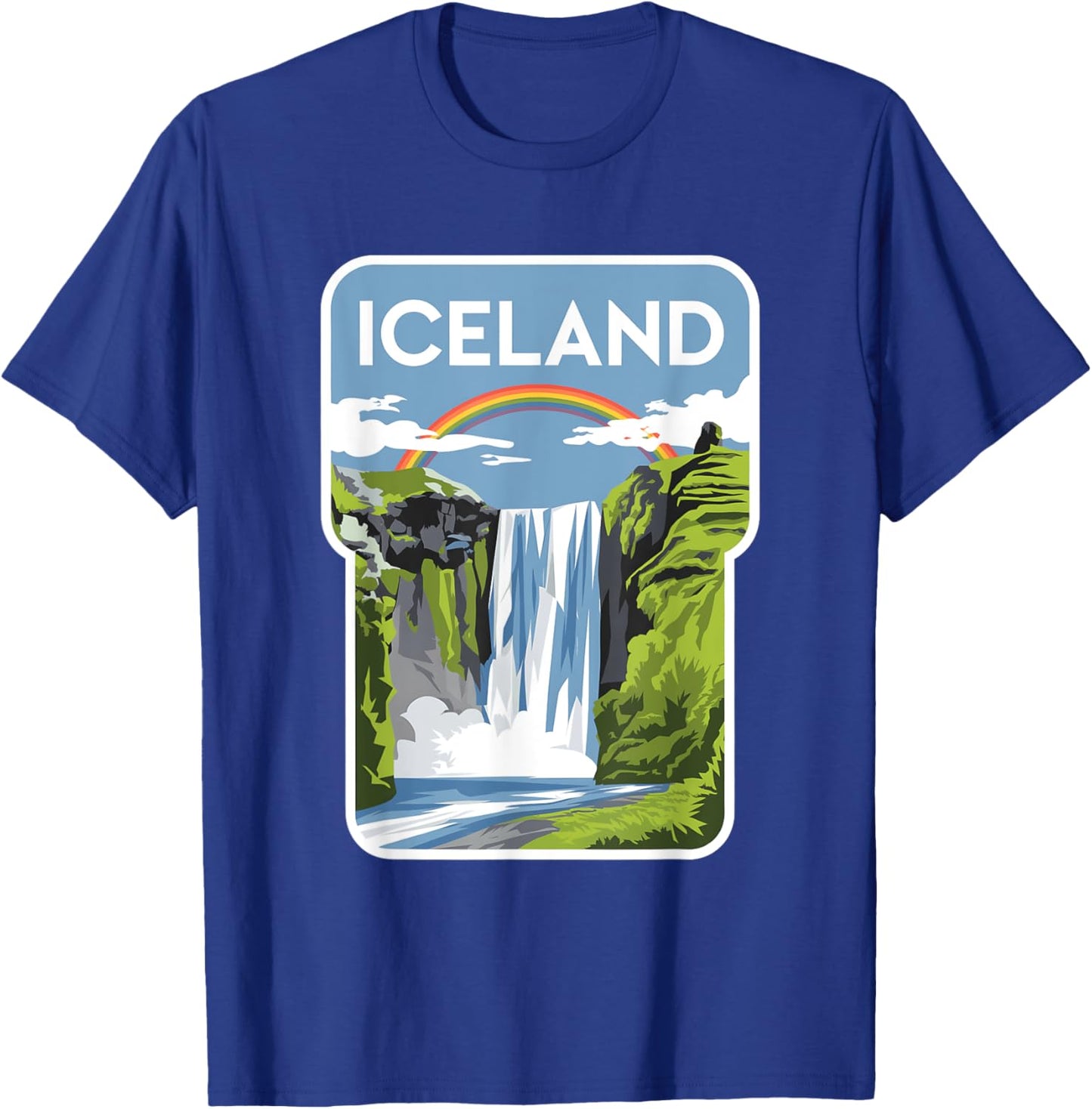 Iceland Waterfall and Rainbow Graphic for Nature Lovers T-Shirt - T-Shirt | Royal