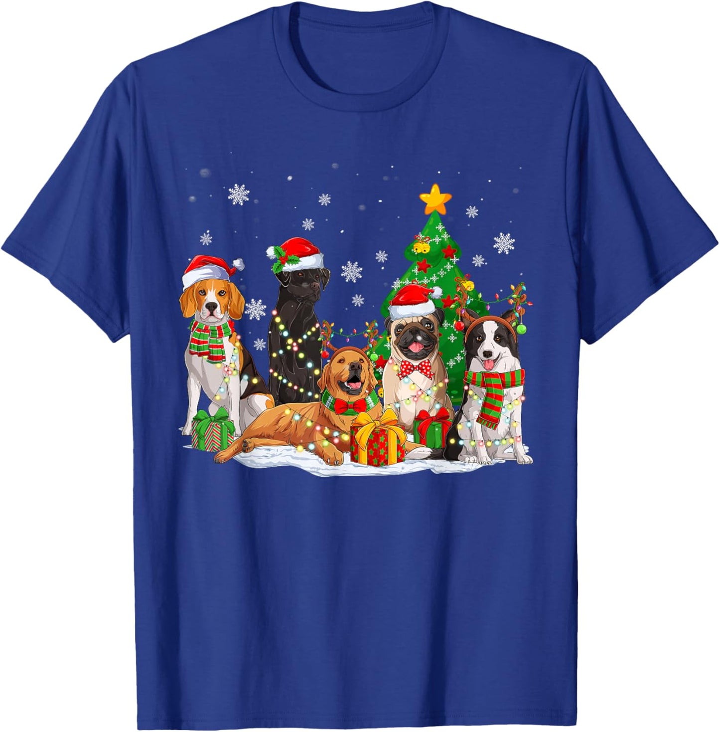 Funny Dog Christmas Tree Lights Ugly Xmas Men Women Kids T-Shirt - T-Shirt | Royal