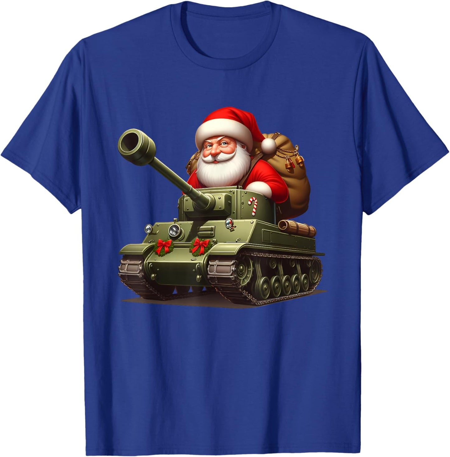 Christmas Santa On A Military Tank, Xmas Tank T-Shirt - T-Shirt | Royal