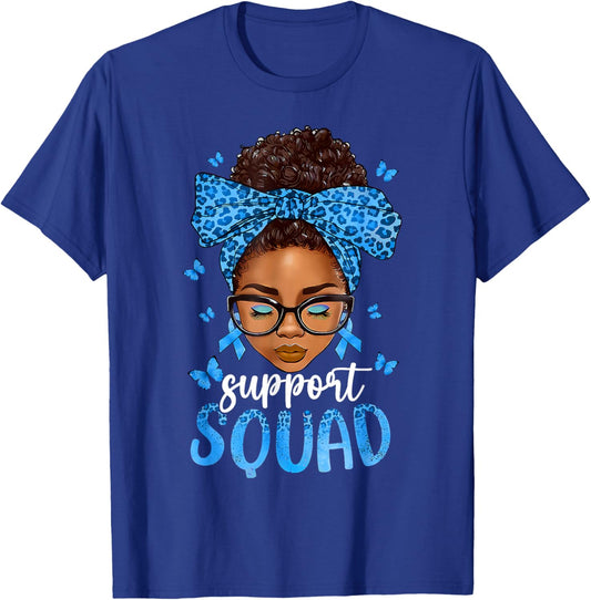 Support Squad Diabetes Awareness Messy Bun Black Woman Girl T-Shirt - T-Shirt | Royal