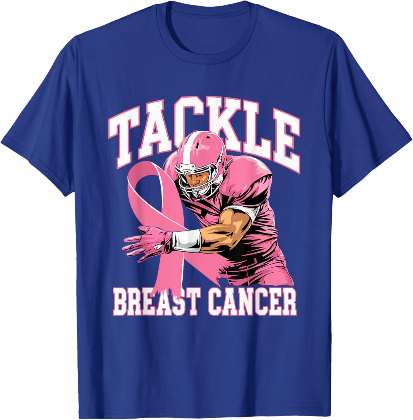 Tackle Breast Cancer Pink Ribbon American Fantasy Football T-Shirt - T-Shirt | Royal