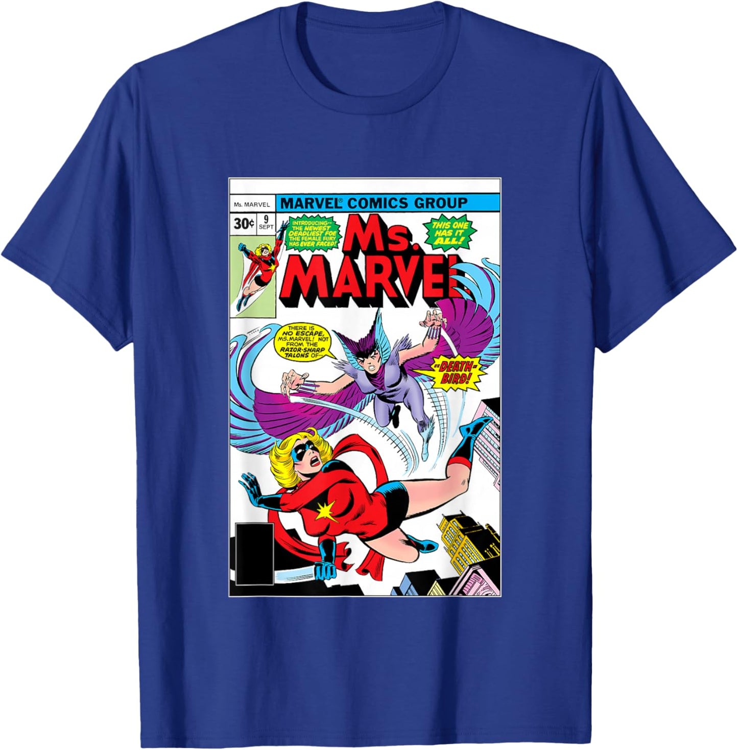 Marvel X-Men Ms. Marvel VS Death-Bird Comic Book Cover T-Shirt - T-Shirt | Royal